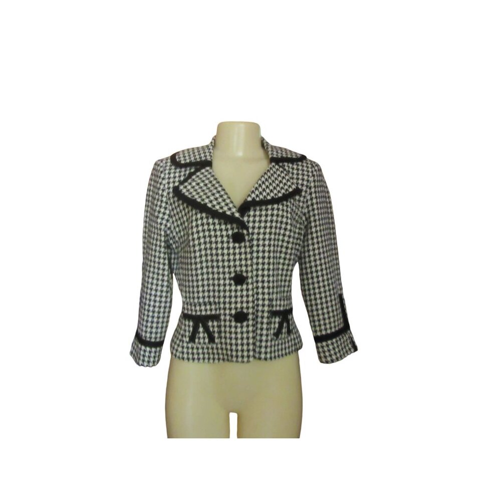 Kay Unger Houndstooth Black & White Waist Jacket w 3/4" Sleeves in Size 10
